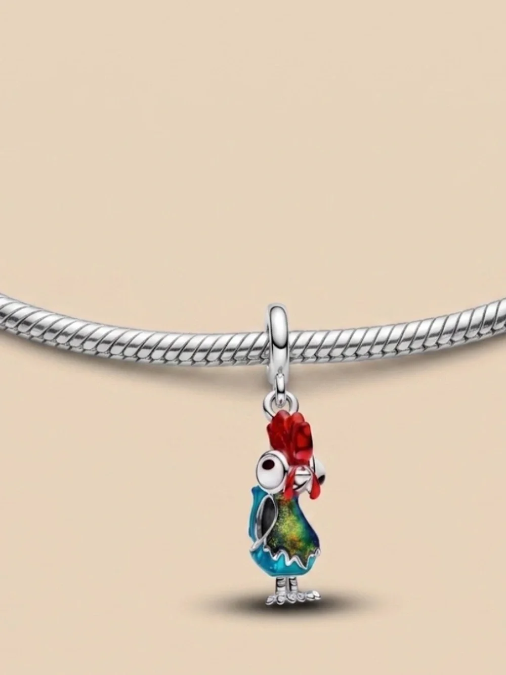Sterling silver Colorful Rooster Bird Charm - Blue & Red Enamel